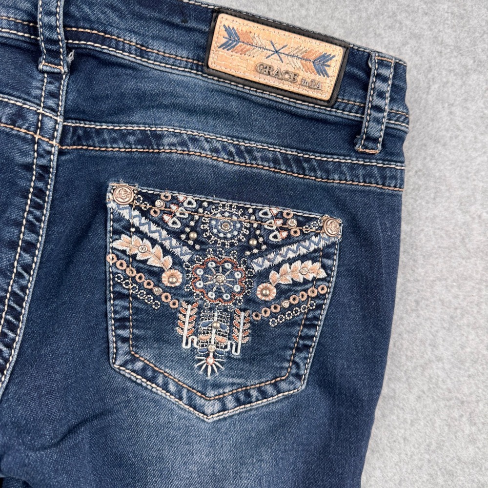 Grace in LA Jeans Womens 28 / 6 Dark Wash Thick Stitch Embellished Slim Straight - Picture 9 of 12